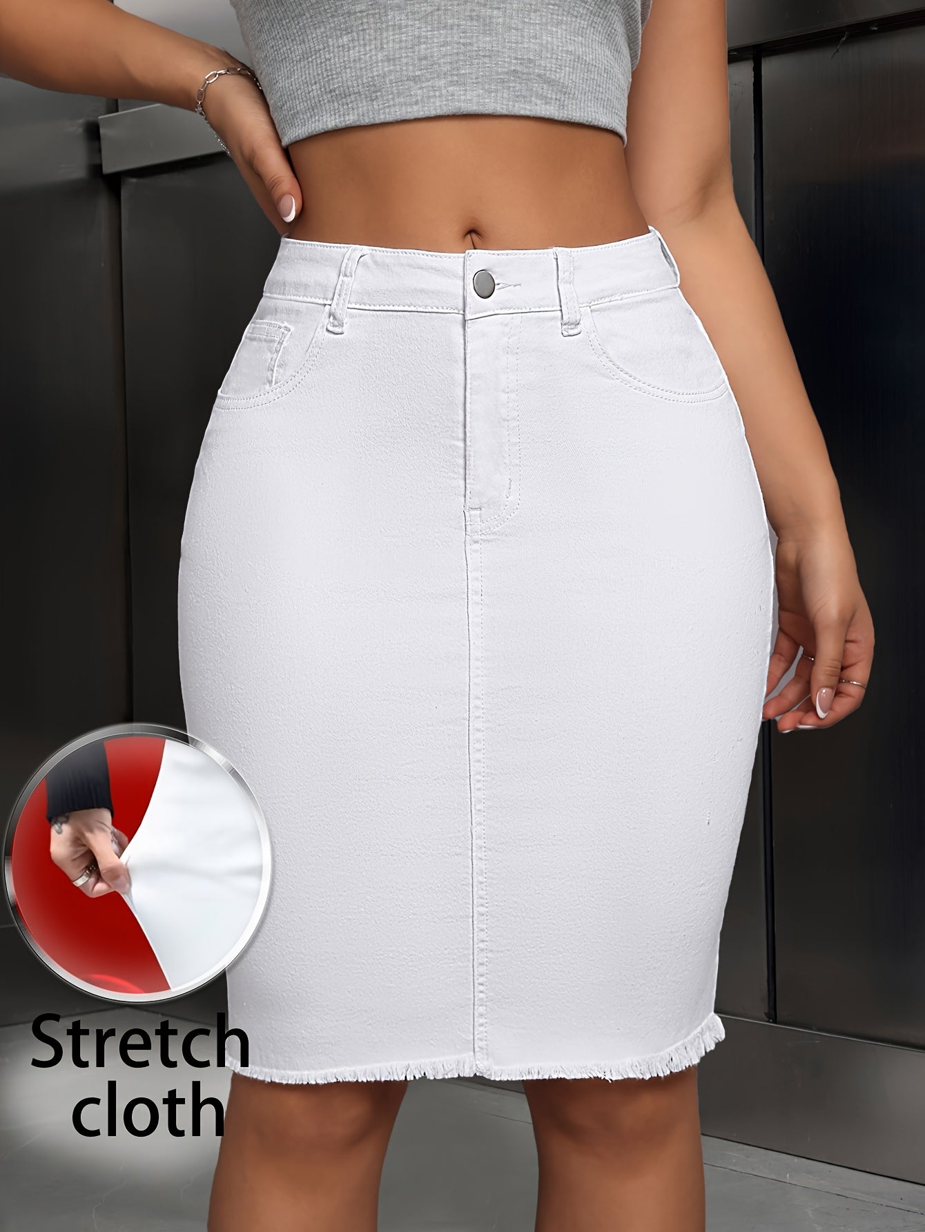 Women's Pencil Skirt - Versatile Everyday Style White detail view