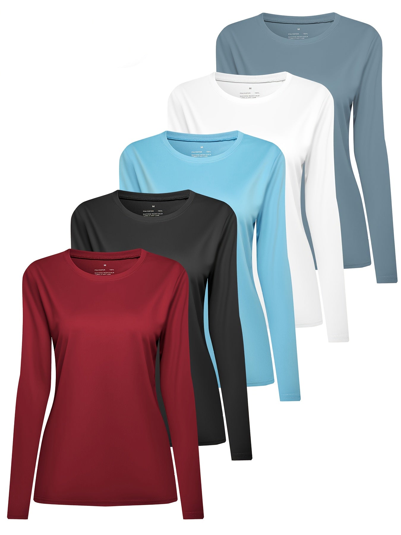 Women's Performance T-Shirt - 5-Pack Round Neck Long Sleeve – 3-Color Selection – view 3