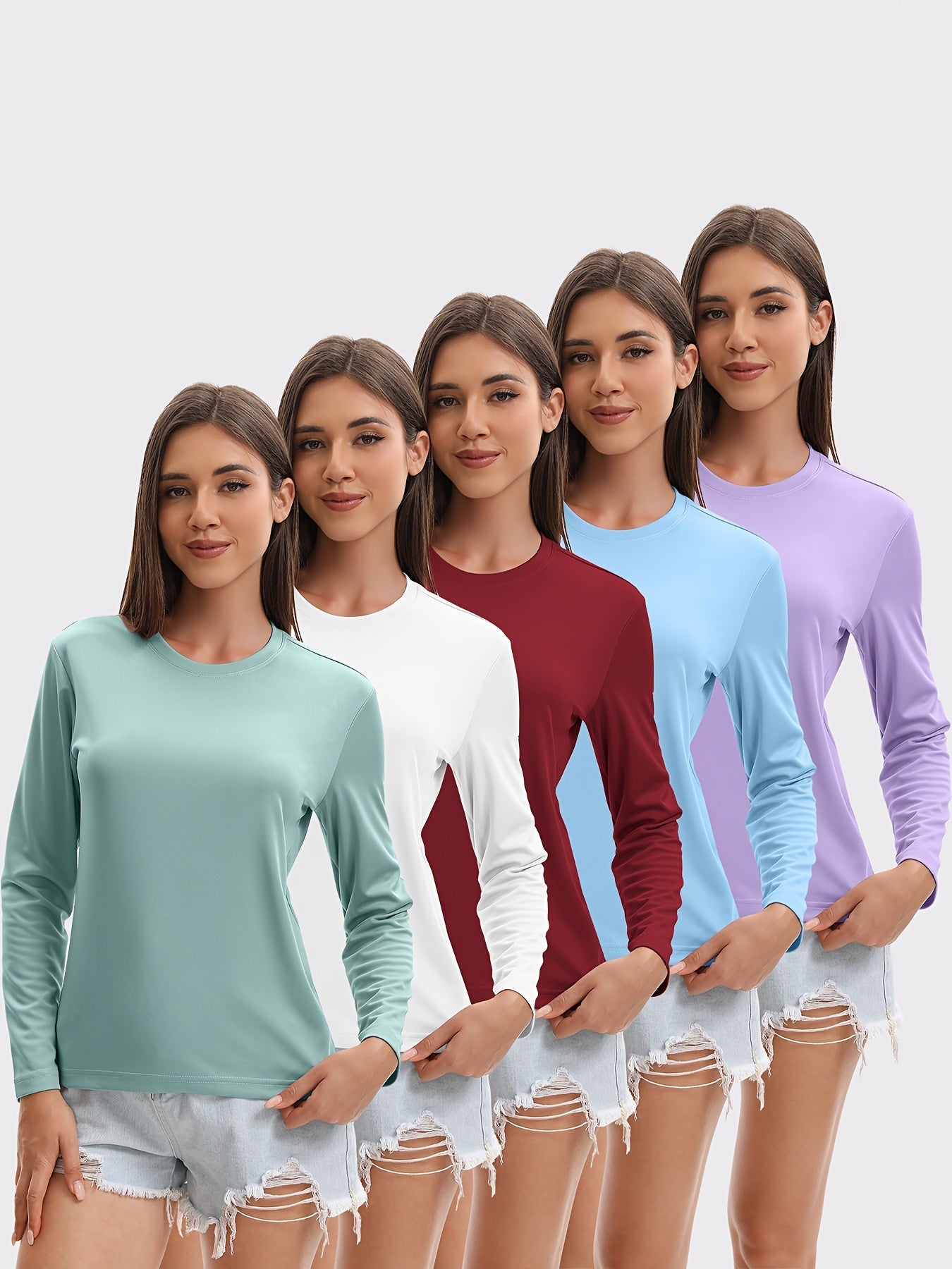 Women's Performance T-Shirt - 5-Pack Round Neck Long Sleeve – Colorway 71525 – view 3