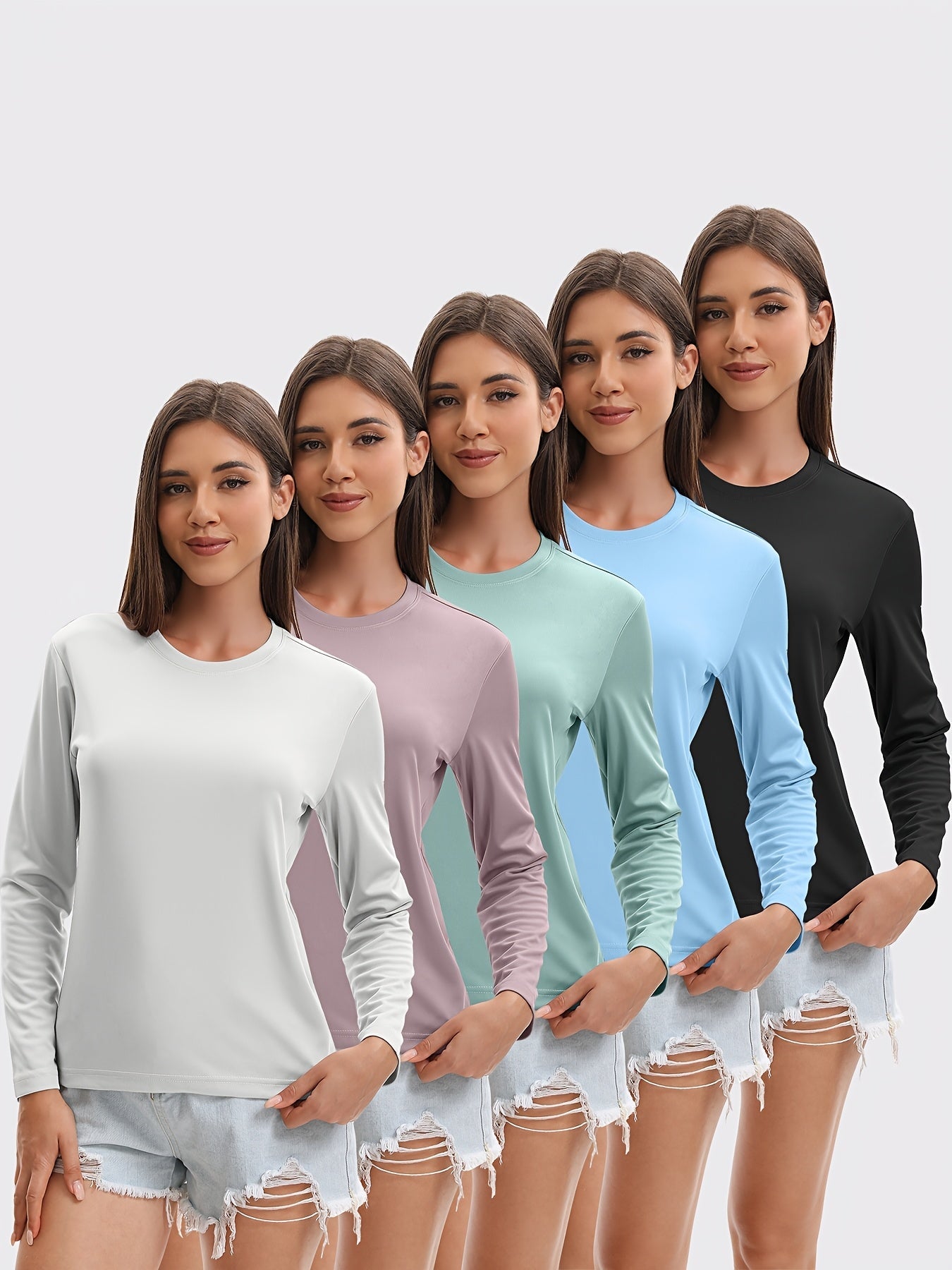 Women's Performance T-Shirt - 5-Pack Round Neck Long Sleeve – Colorway 71525 detail view