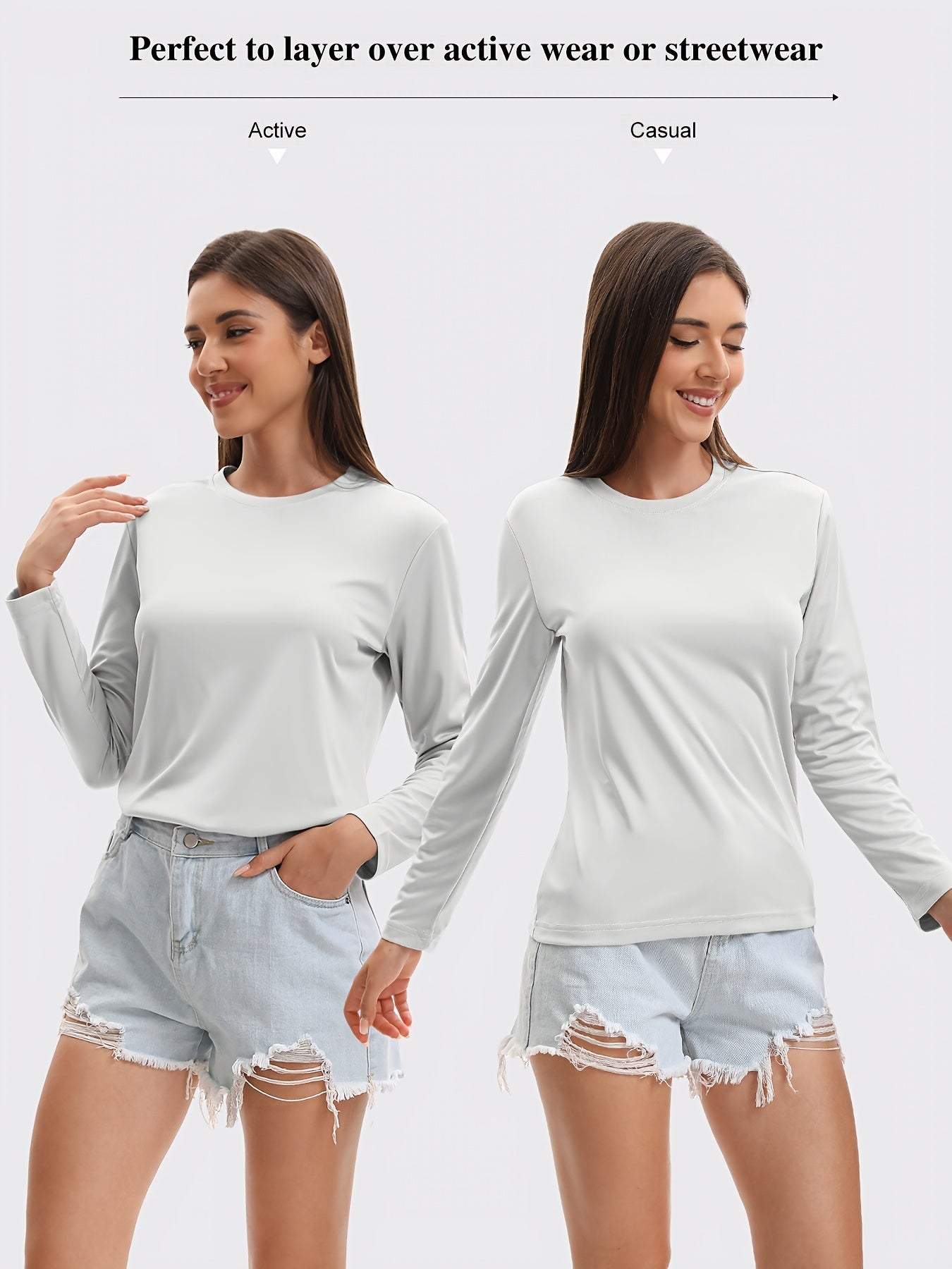 Women's Performance T-Shirt - 5-Pack Round Neck Long Sleeve – Colorway 71525 detail view