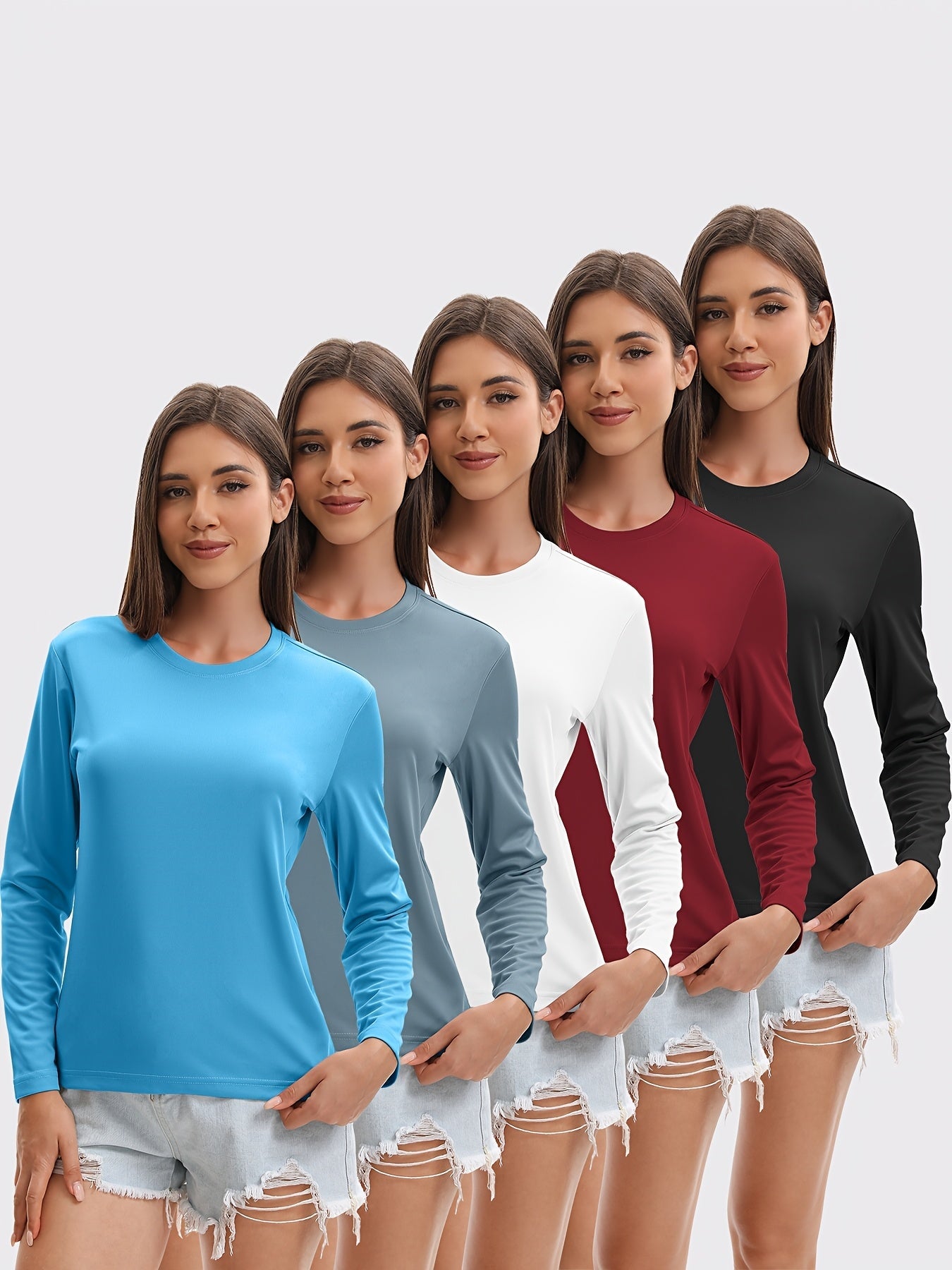 Women's Performance T-Shirt - 5-Pack Round Neck Long Sleeve – Colorway 71525 detail view