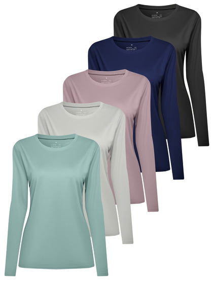 Women's Performance T-Shirt - 5-Pack Round Neck Long Sleeve – Royal Blue & Lime & Green & Dark Pink detail view