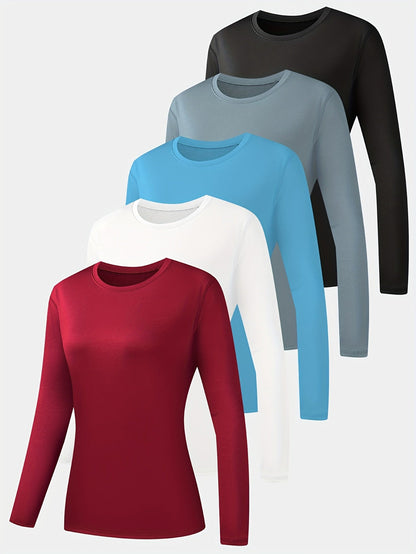 Women's Performance T-Shirt - 5-Pack Round Neck Long Sleeve – Royal Blue & Lime & Green & Dark Pink detail view