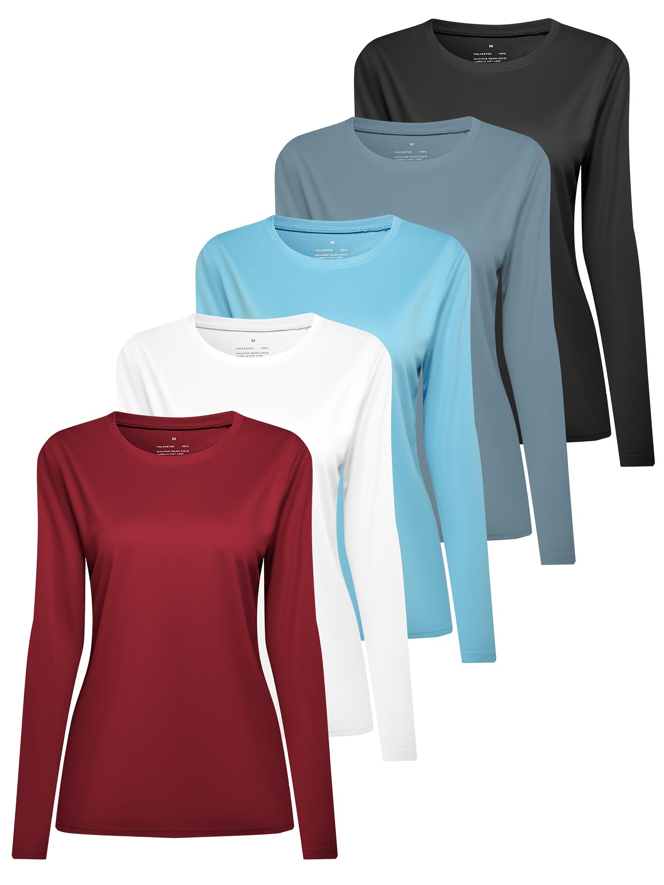 Women's Performance T-Shirt - 5-Pack Round Neck Long Sleeve – Royal Blue & Lime & Green & Dark Pink detail view