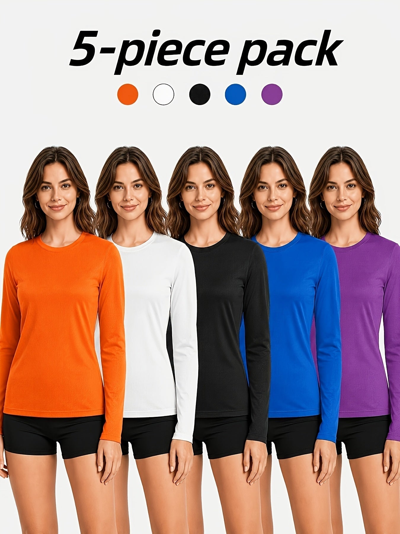 Women's Performance T-Shirt - 5-Pack Round Neck Long Sleeve – Sizes XS–XXL detail view
