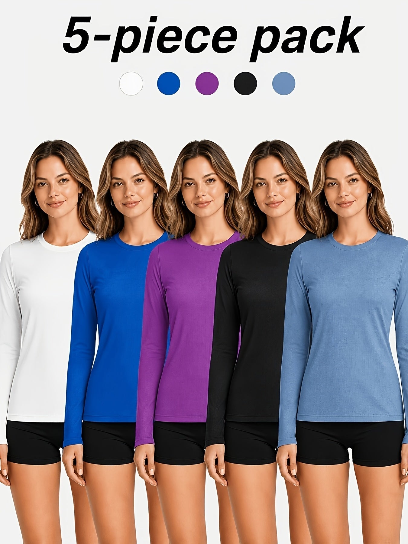 Women's Performance T-Shirt - 5-Pack Round Neck Long Sleeve – Sizes XS–XXL detail view