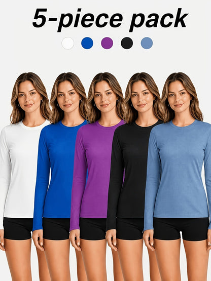 Women's Performance T-Shirt - 5-Pack Round Neck Long Sleeve – Sizes XS–XXL detail view