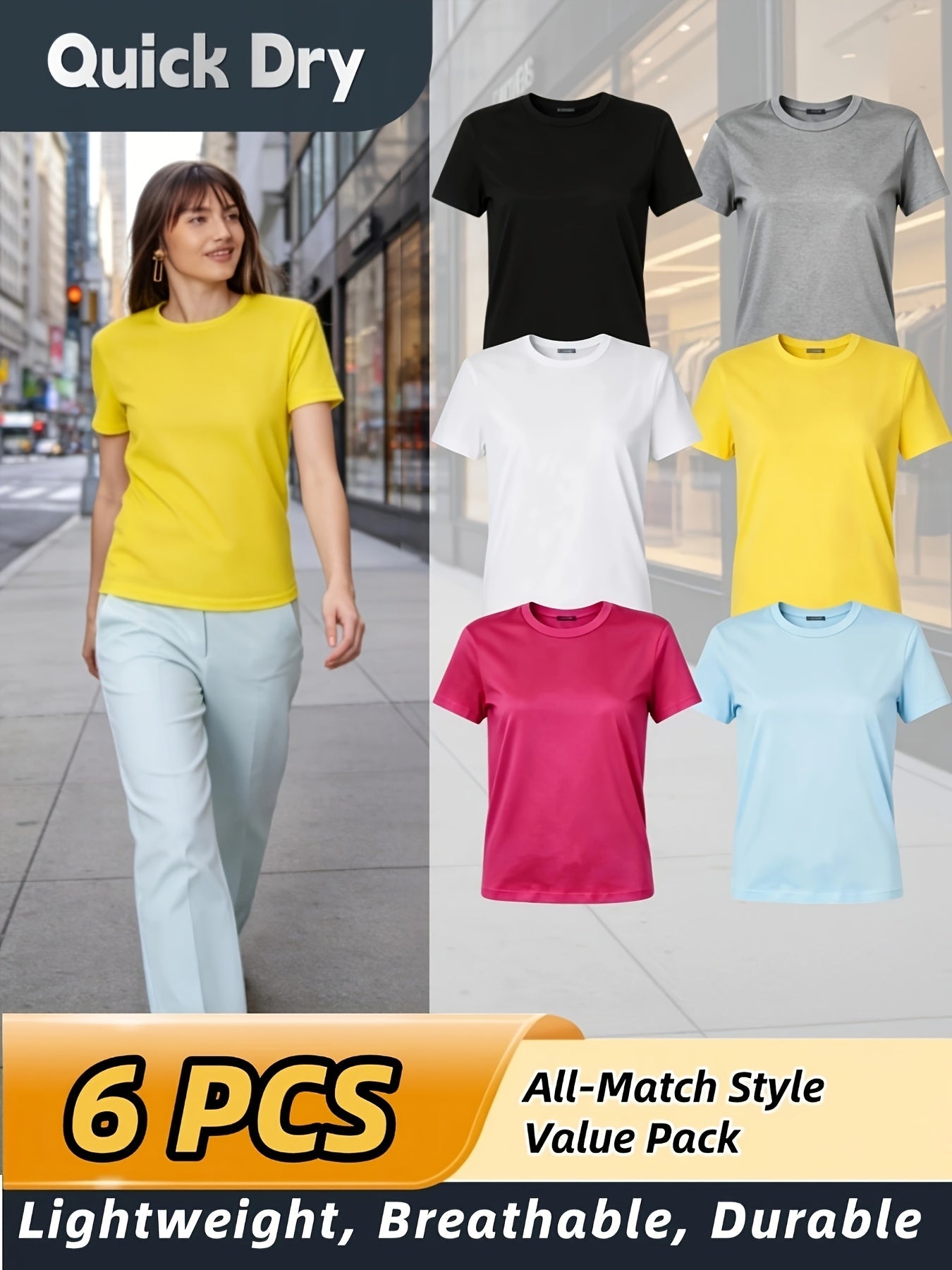 Women's Performance T-Shirt - 6-Pack Round Neck Short Sleeve detail view
