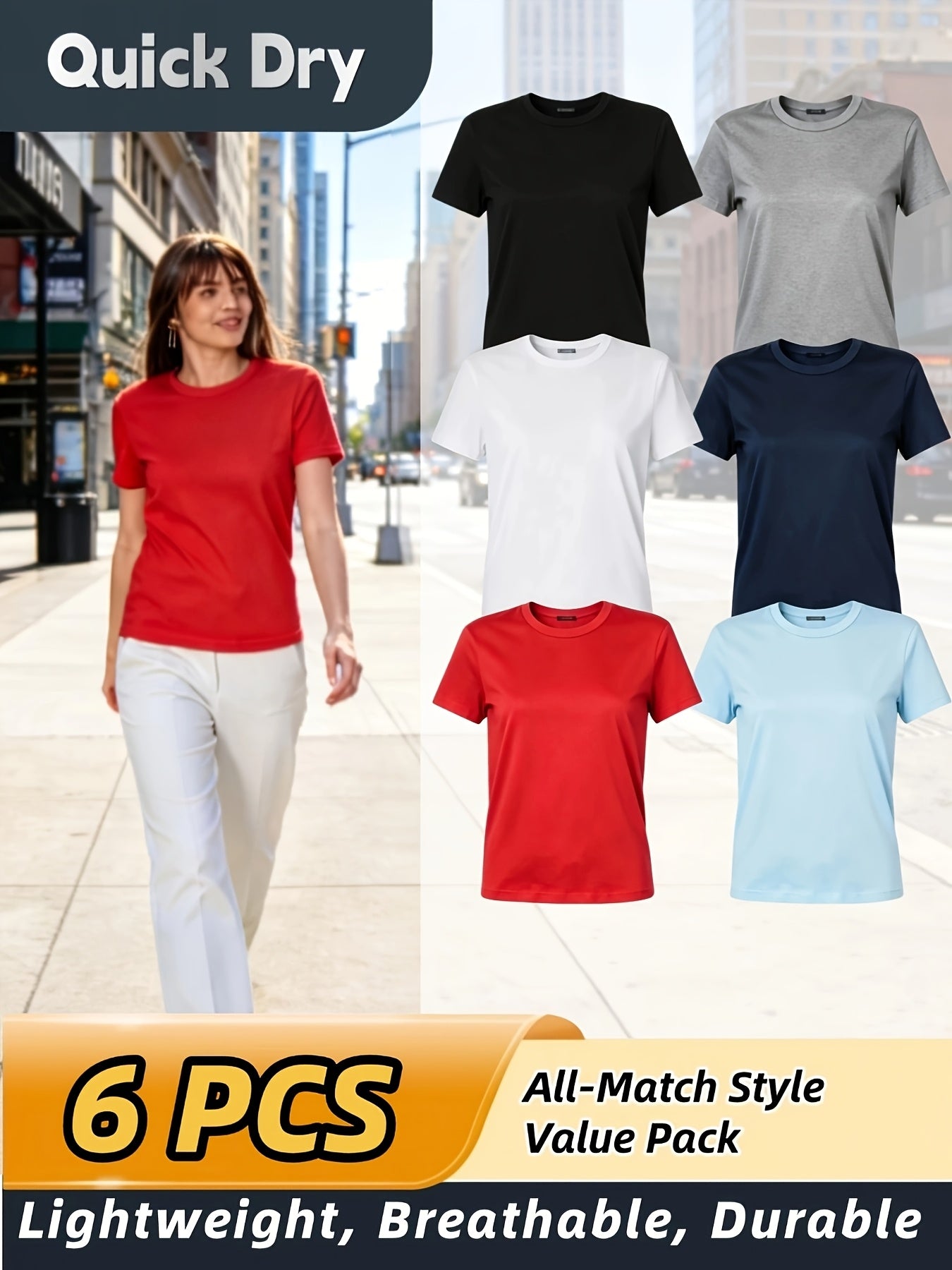 Women's Performance T-Shirt - 6-Pack Round Neck Short Sleeve detail view