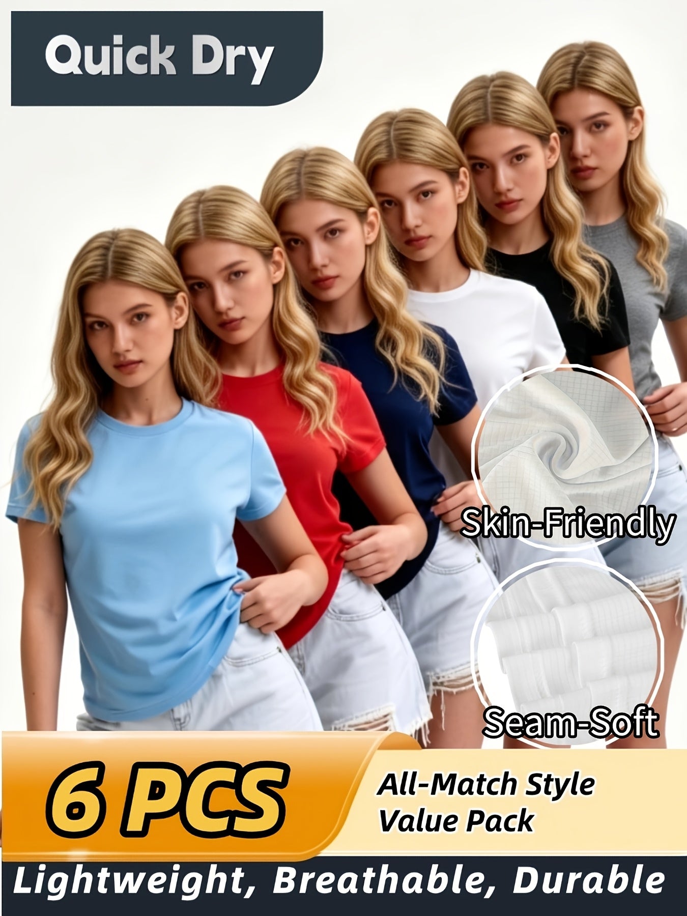 Women's Performance T-Shirt - 6-Pack Round Neck Short Sleeve detail view