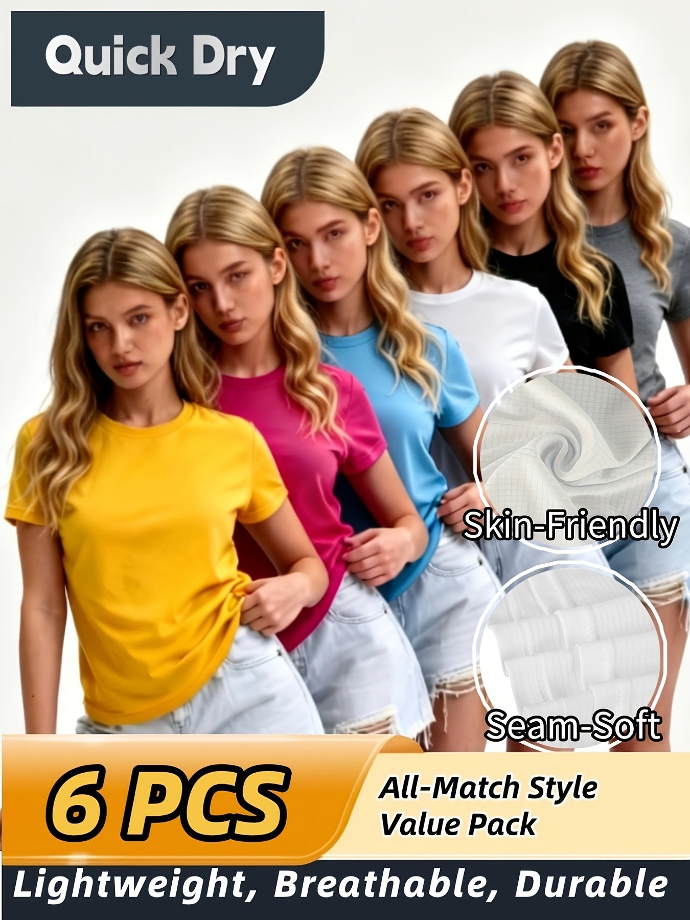 Women's Performance T-Shirt - 6-Pack Round Neck Short Sleeve detail view