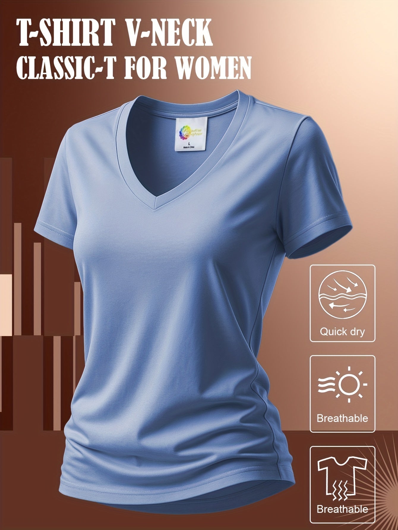 Women's Performance T-Shirt - V-Neck Short Sleeve – Blue option – view 3