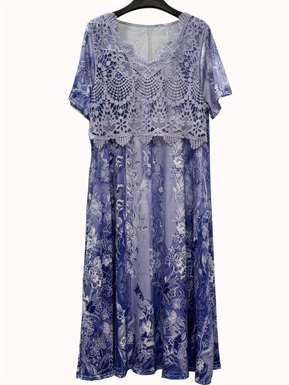 Women's Pink Floral Midi Casual Dress - Short Sleeve detail view