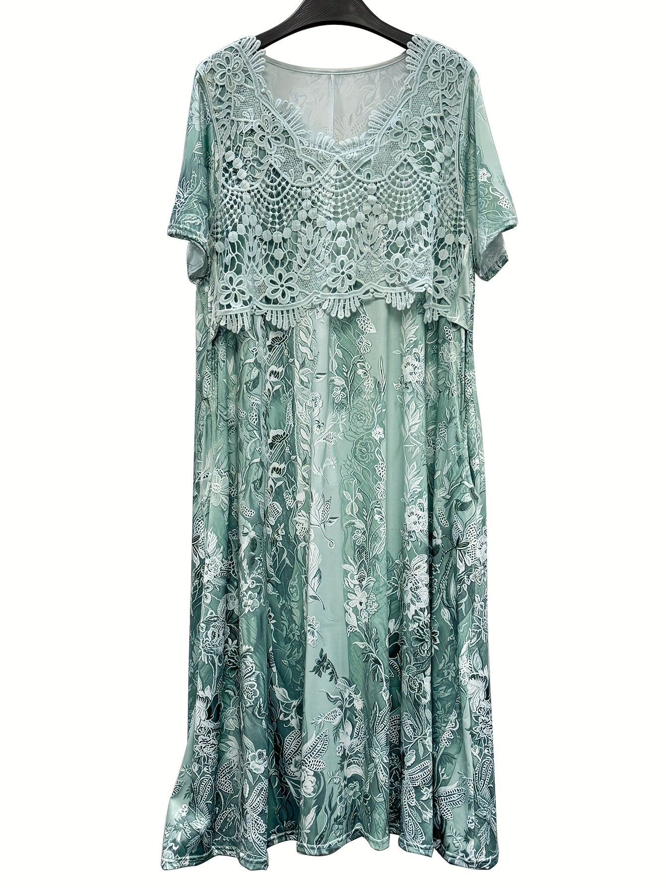 Women's Pink Floral Midi Casual Dress - Short Sleeve detail view