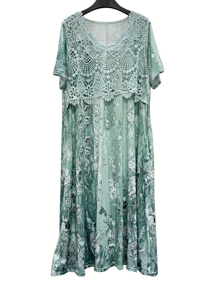 Women's Pink Floral Midi Casual Dress - Short Sleeve detail view