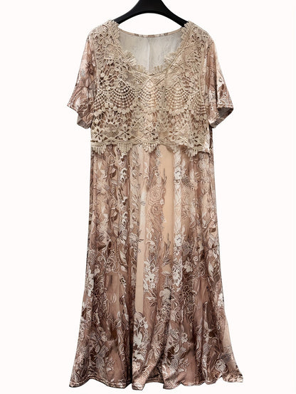 Women's Pink Floral Midi Casual Dress - Short Sleeve detail view
