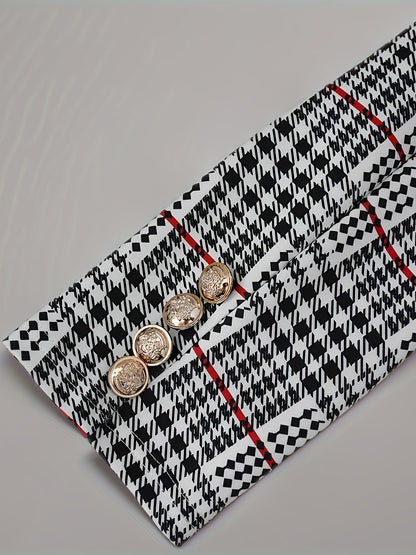 Women's Plaid Blazer and Skirt Set - High-Waist Office detail view