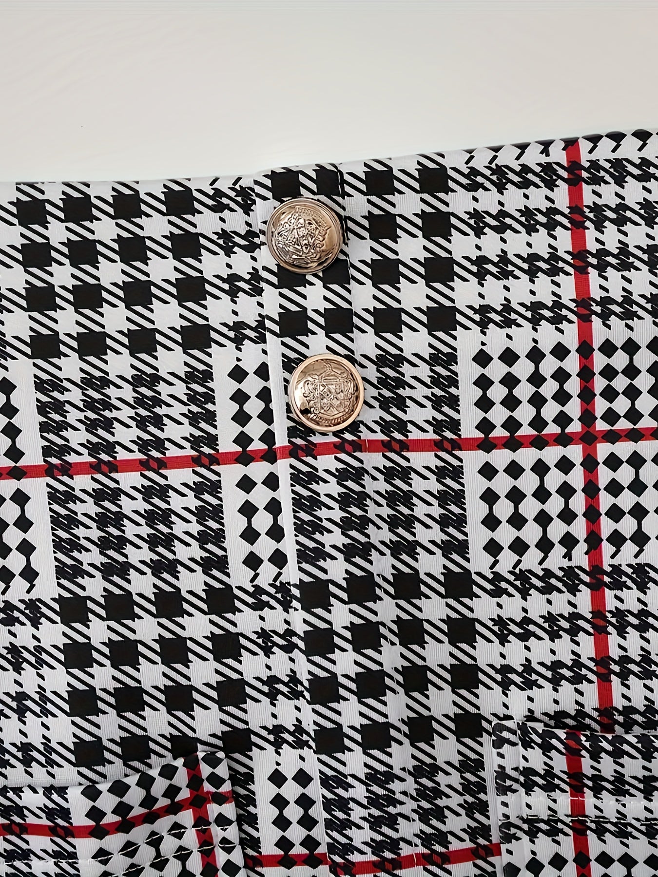Women's Plaid Blazer and Skirt Set - High-Waist Office detail view