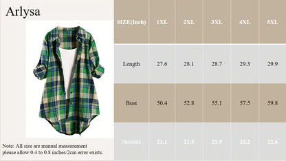 Women's Plaid Blouse - Collared Long Sleeve – Green / Red detail view