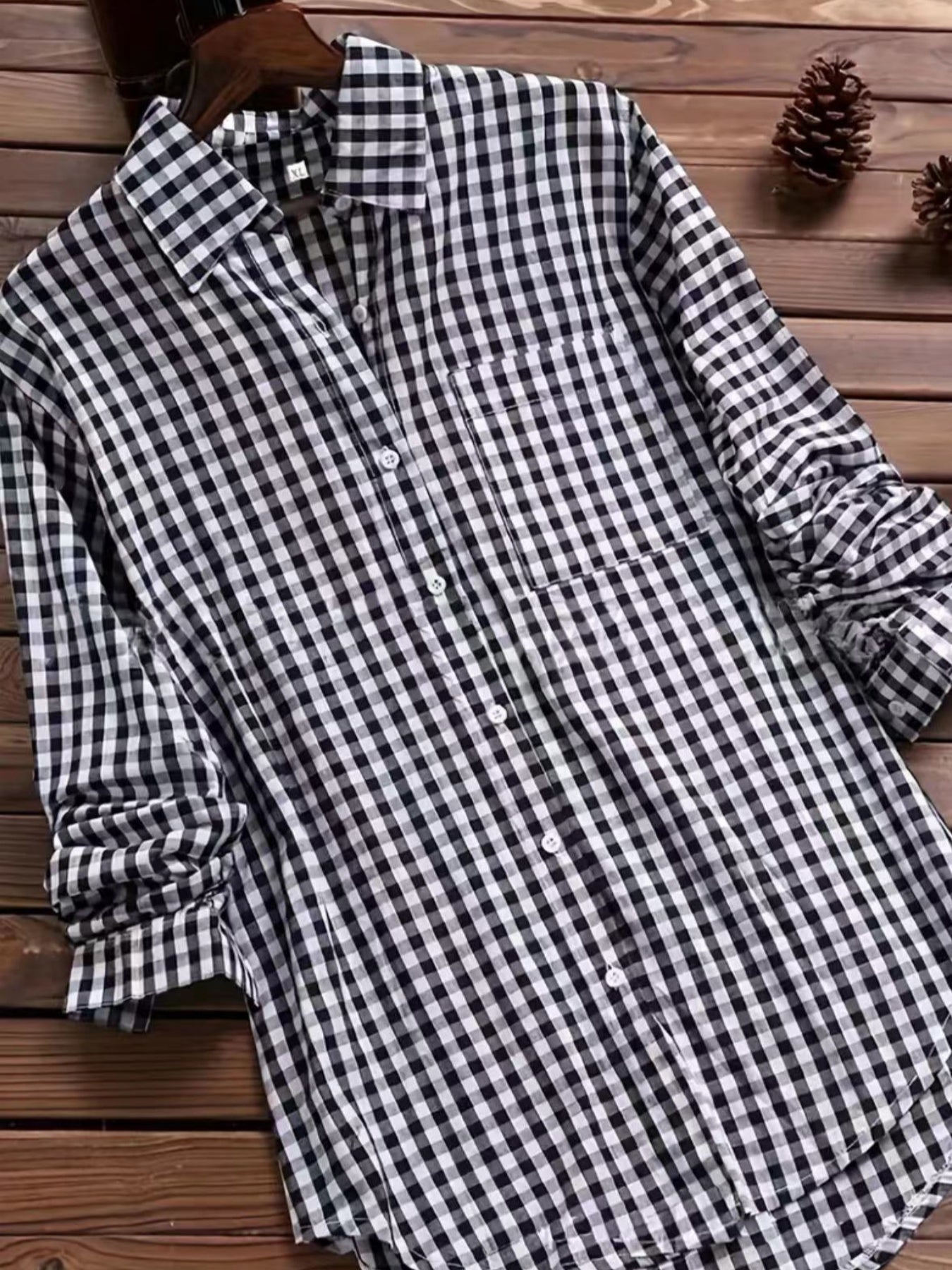 Women's Plaid Blouse - Collared Long Sleeve – Pink – main product image