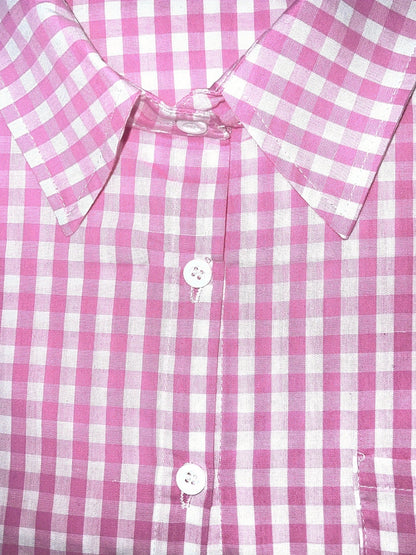Women's Plaid Blouse - Collared Long Sleeve – Pink – view 5