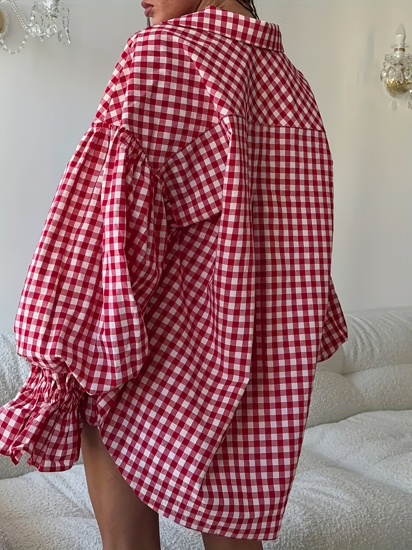 Women's Plaid Blouse - Collared Short Sleeve detail view