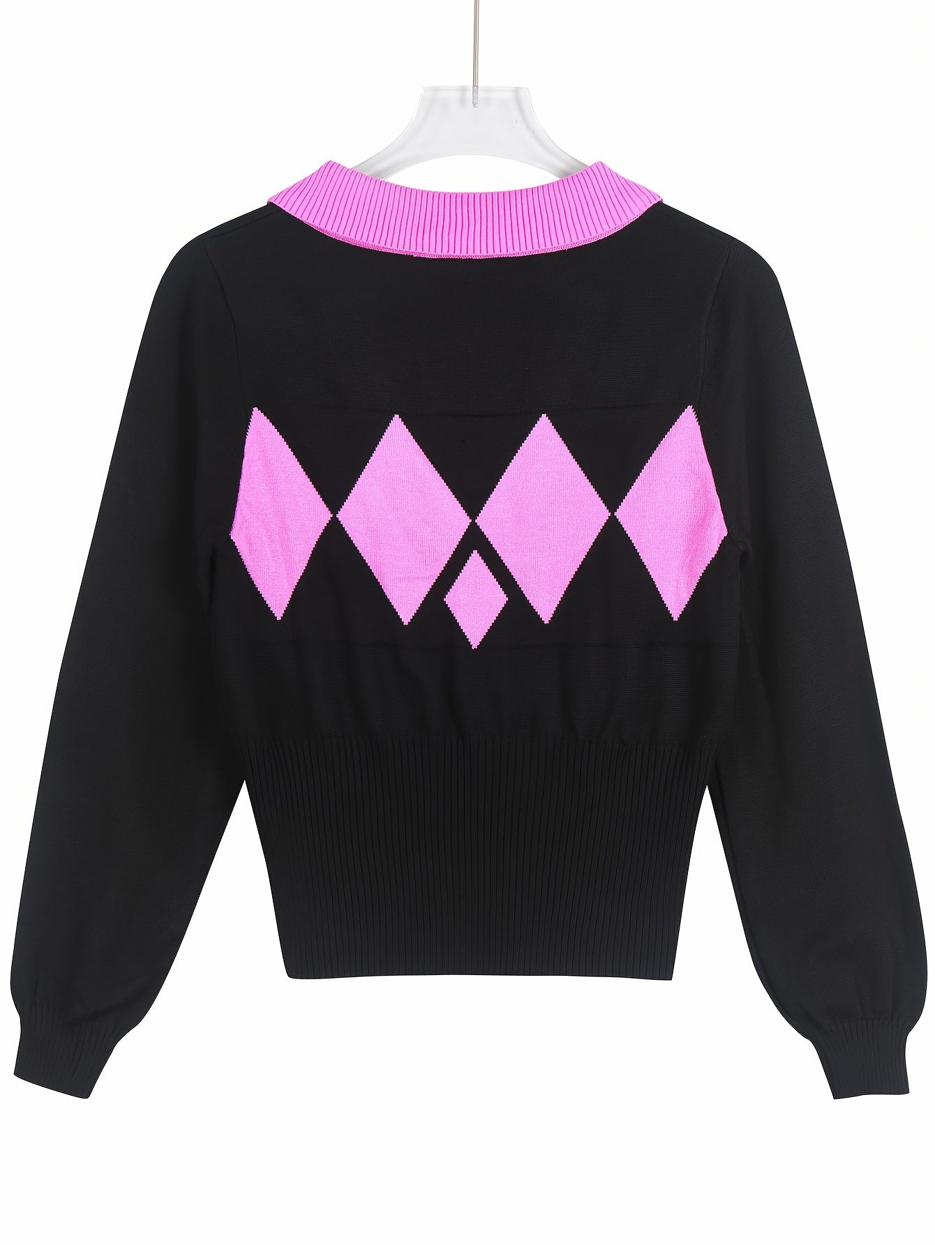 Women's Plaid Pullover Sweater - Classic Neck Long Sleeve detail view