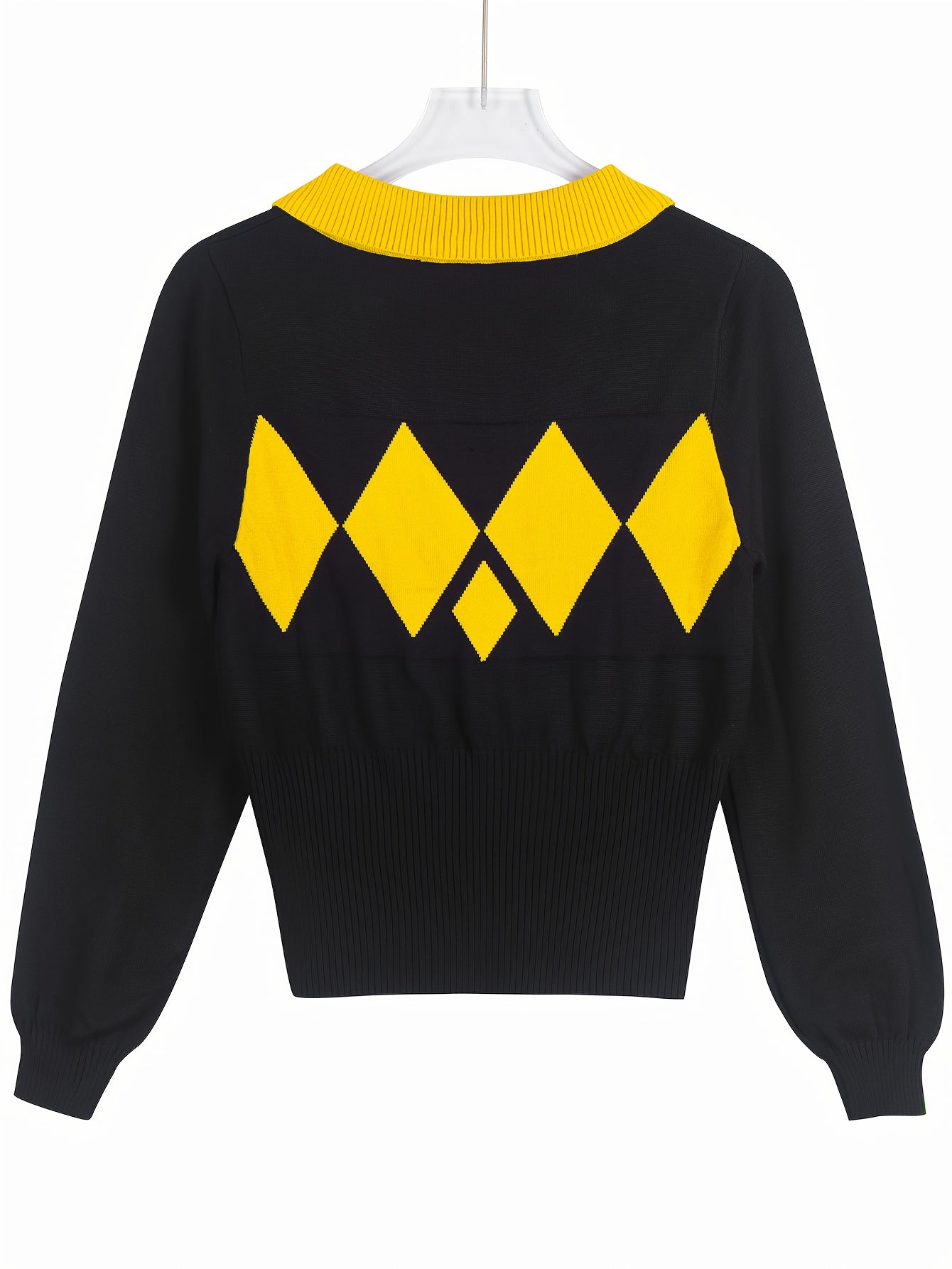 Women's Plaid Pullover Sweater - Classic Neck Long Sleeve detail view