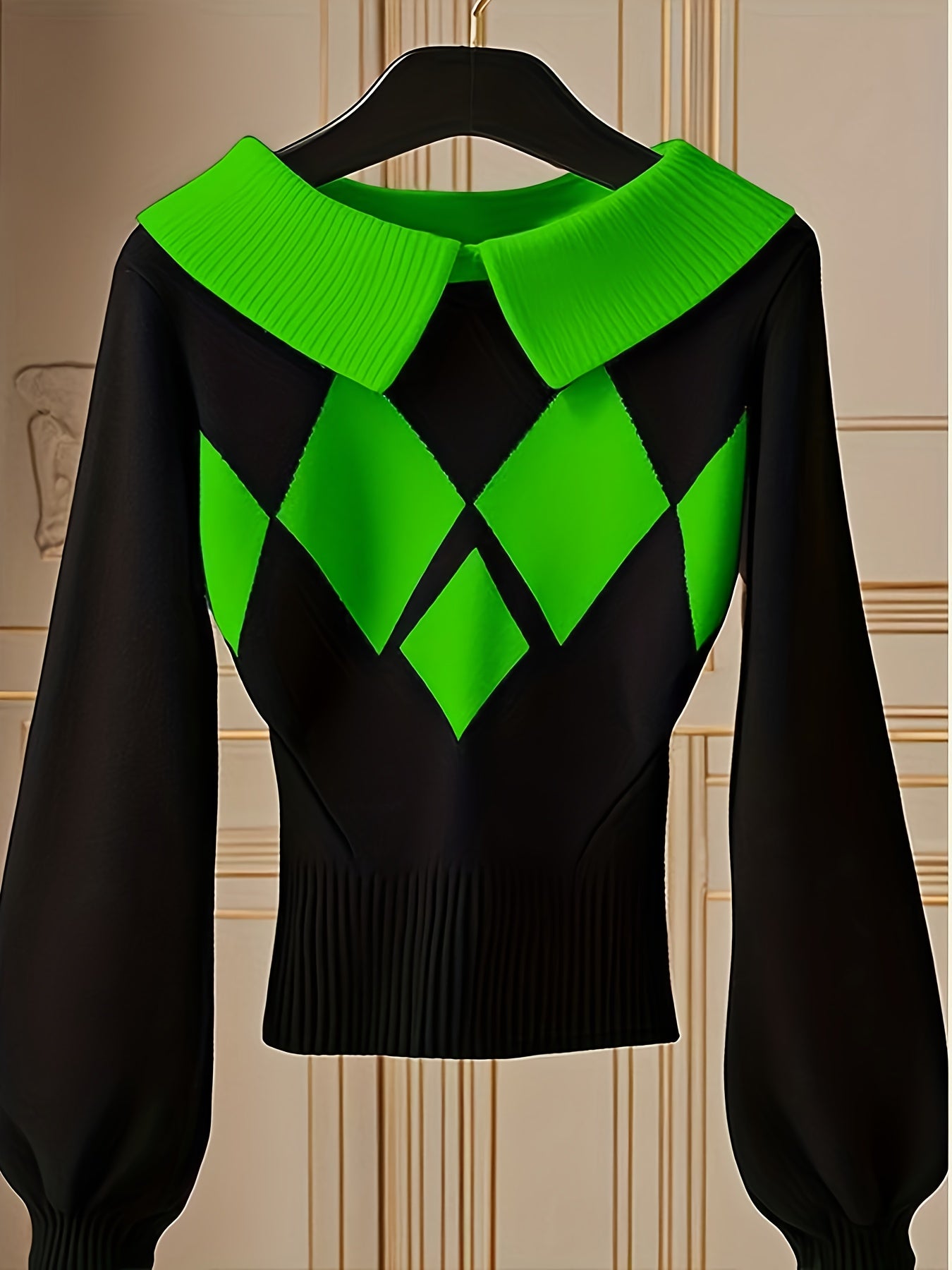 Women's Plaid Pullover Sweater - Classic Neck Long Sleeve detail view
