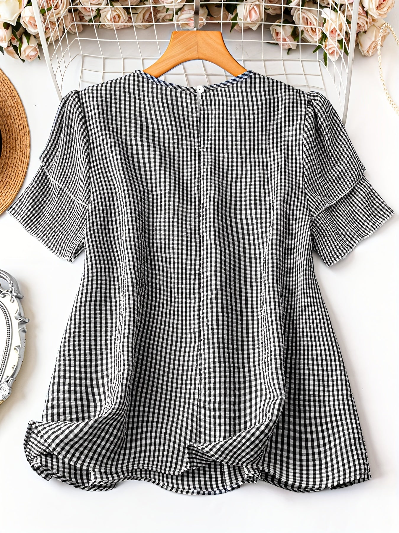 Women's Plaid Shirt - Short Sleeve – Sizes 0XL–5XL detail view