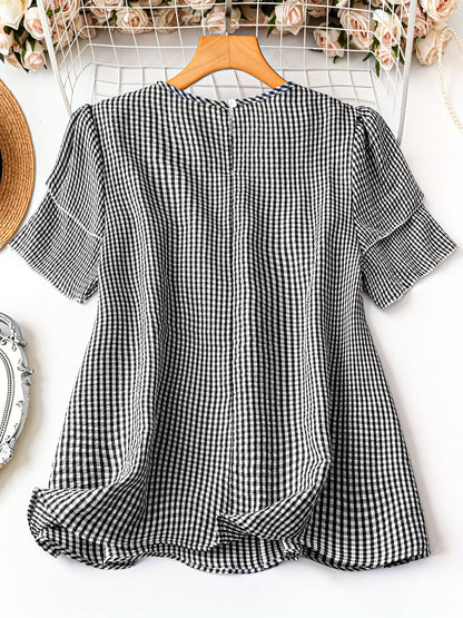 Women's Plaid Shirt - Short Sleeve – Sizes 0XL–5XL detail view