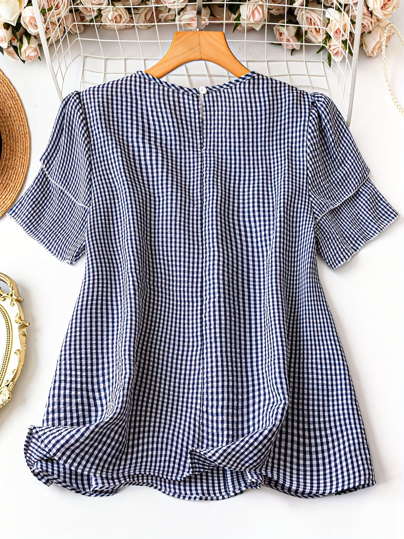 Women's Plaid Shirt - Short Sleeve – Sizes 0XL–5XL detail view