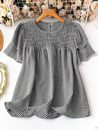 Women's Plaid Shirt - Short Sleeve – Sizes 0XL–5XL detail view