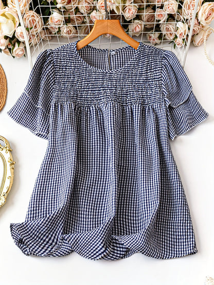 Women's Plaid Shirt - Short Sleeve – Sizes 0XL–5XL detail view
