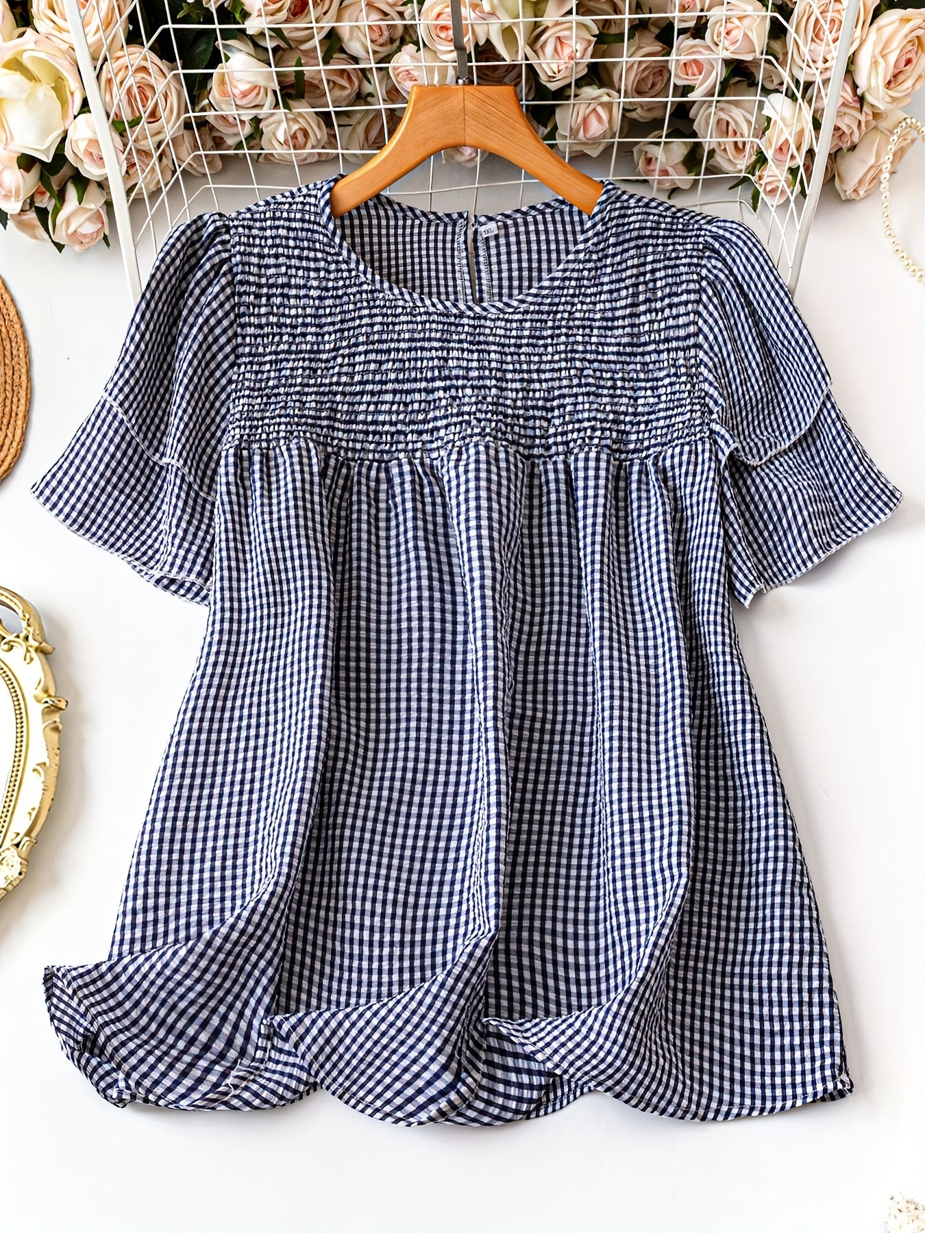 Women's Plaid Shirt - Short Sleeve – Sizes 0XL–5XL – Black option – view 2