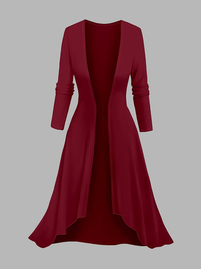 Women's Plaid Top and Long Coat Set - Two-Piece Knit Style detail view