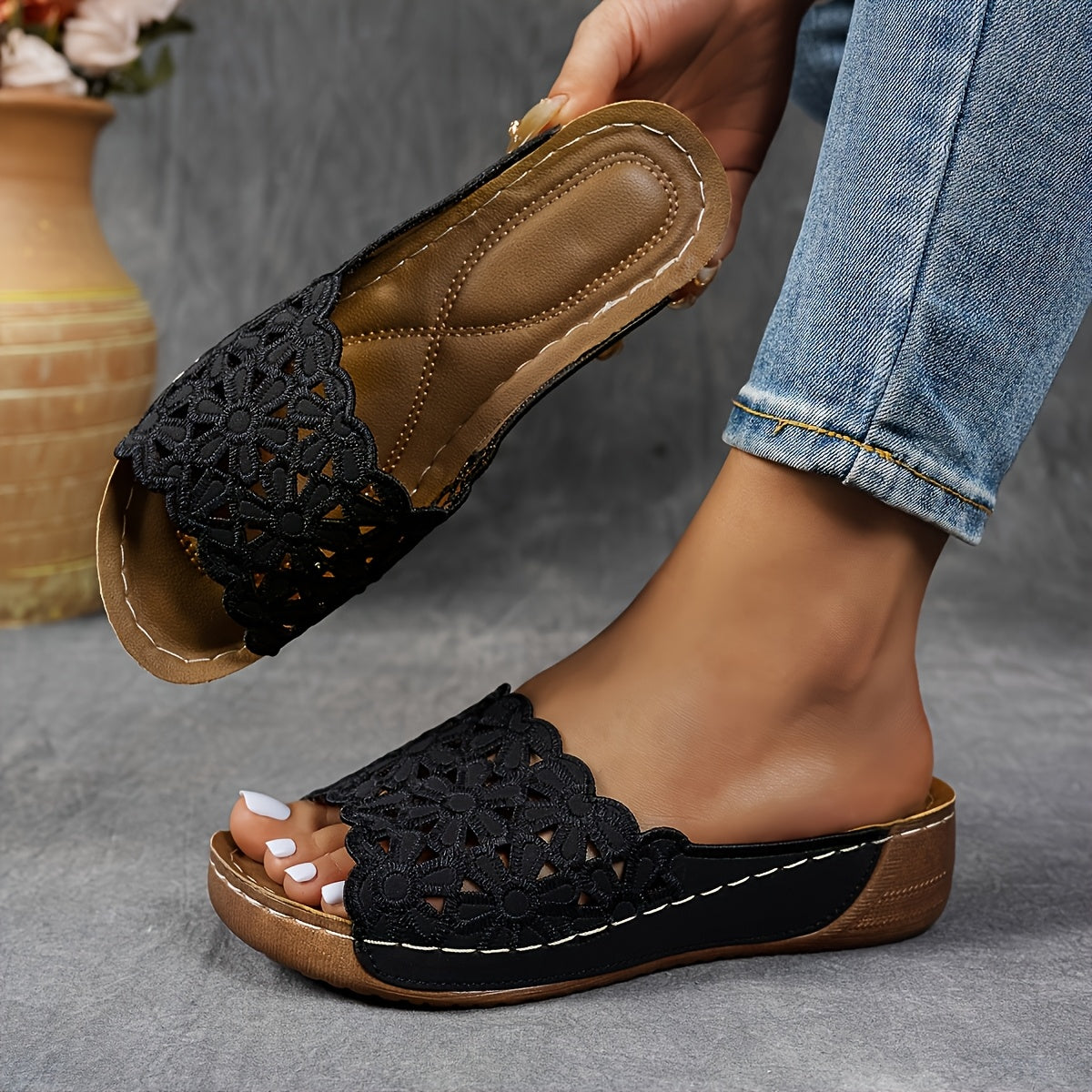 Women's Platform Sandals – Breathable Slip-On for Everyday Wear – Black option – view 2