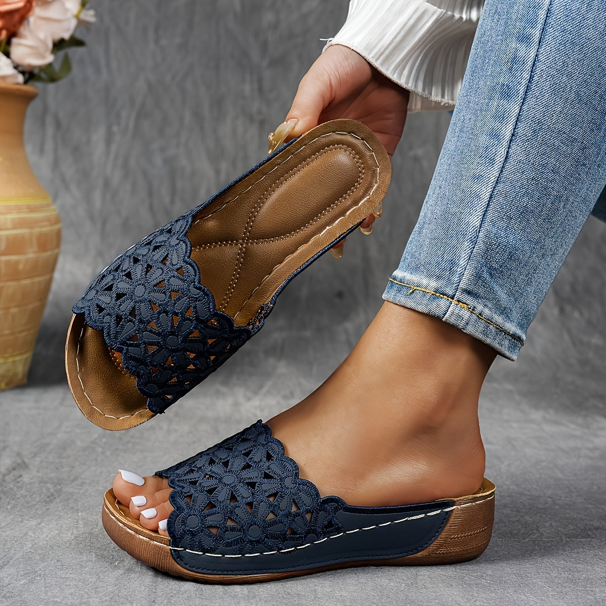 Women's Platform Sandals – Breathable Slip-On for Everyday Wear – Black option – view 3