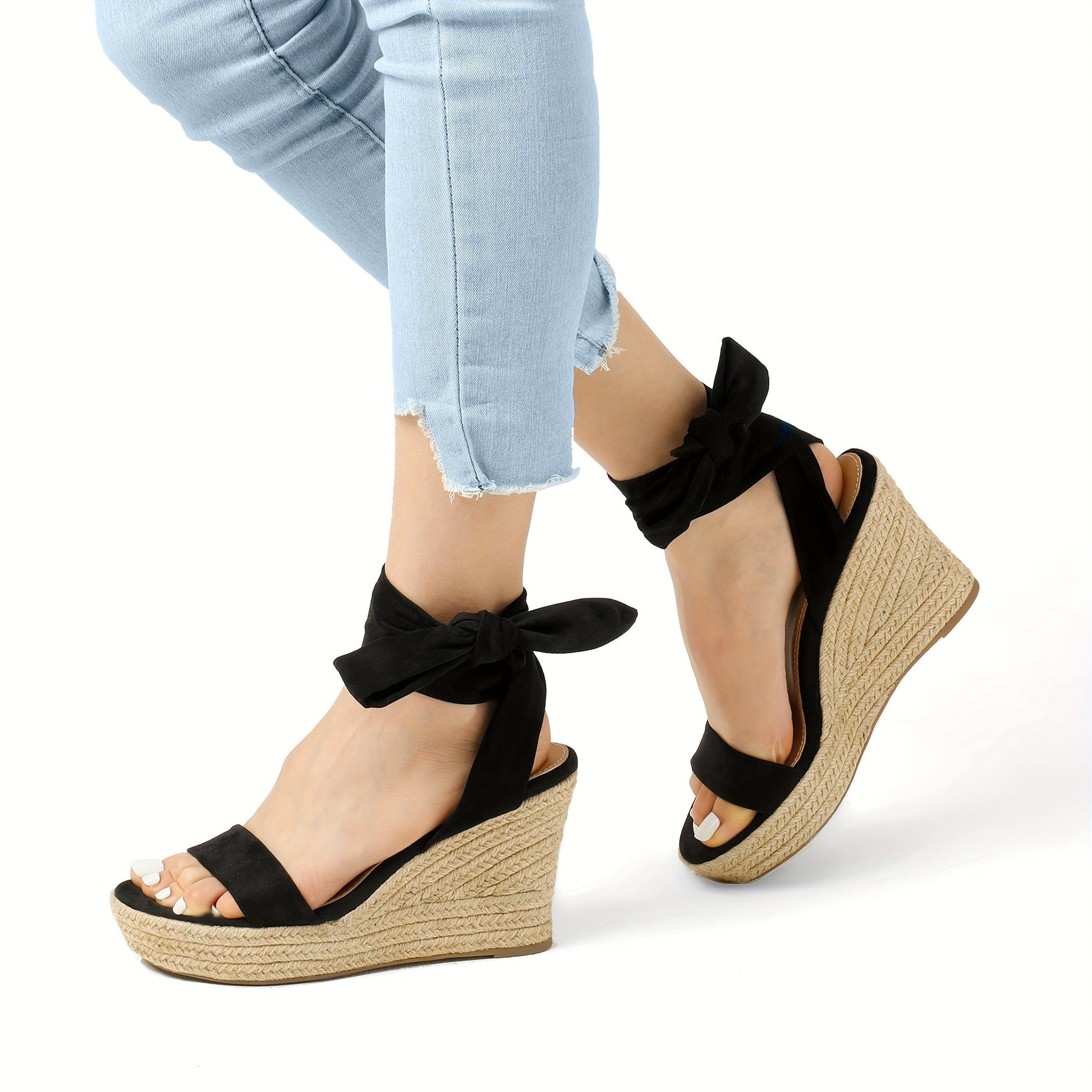 Women's Platform Sandals - Lace-Up Platform Sole for Outdoor & – Black Floral – view 3