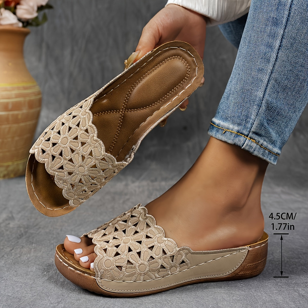 Women's Platform Sandals – Lightweight Slip-On for Everyday Wear – Beige option – view 3