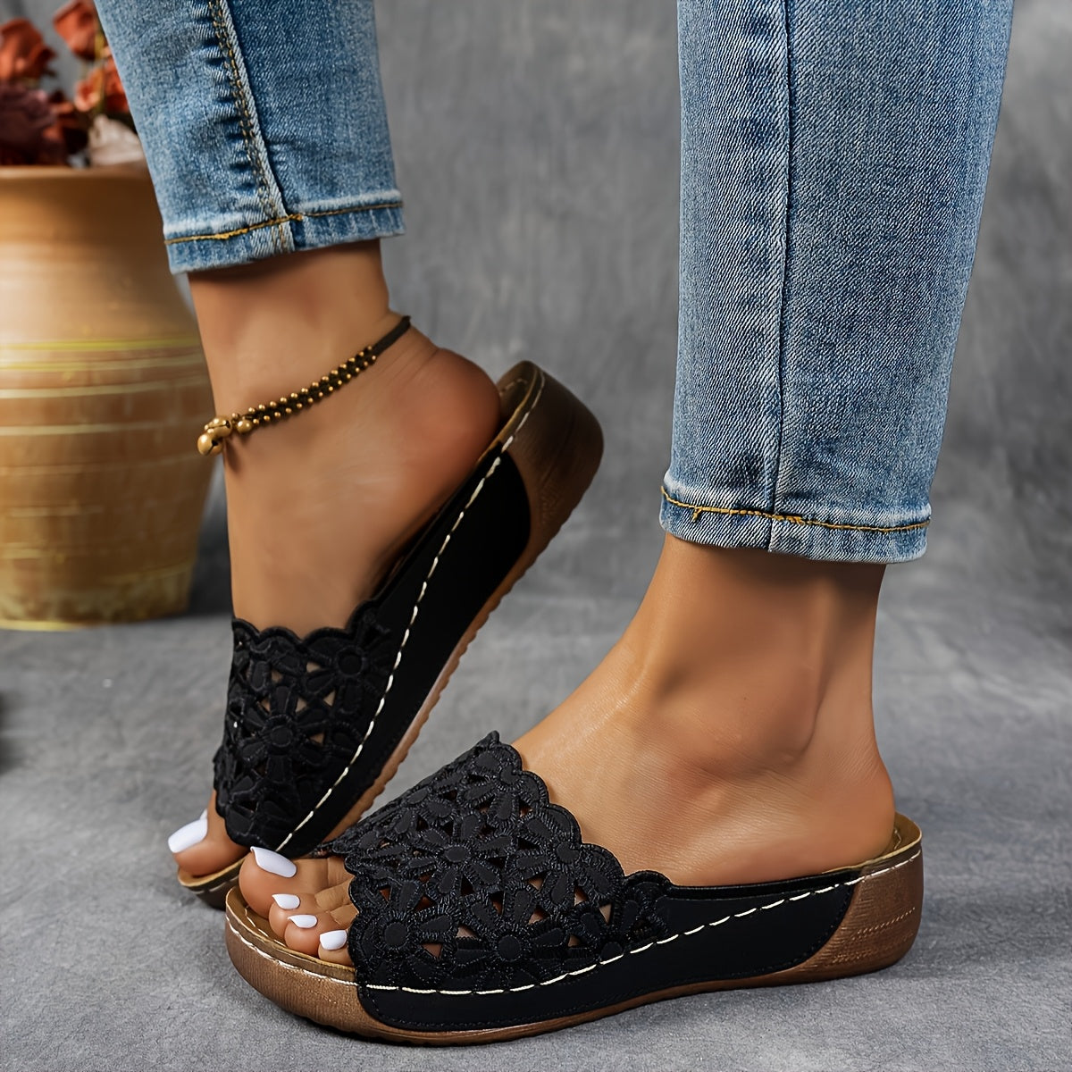 Women's Platform Sandals – Lightweight Slip-On for Everyday Wear – Beige option – view 4