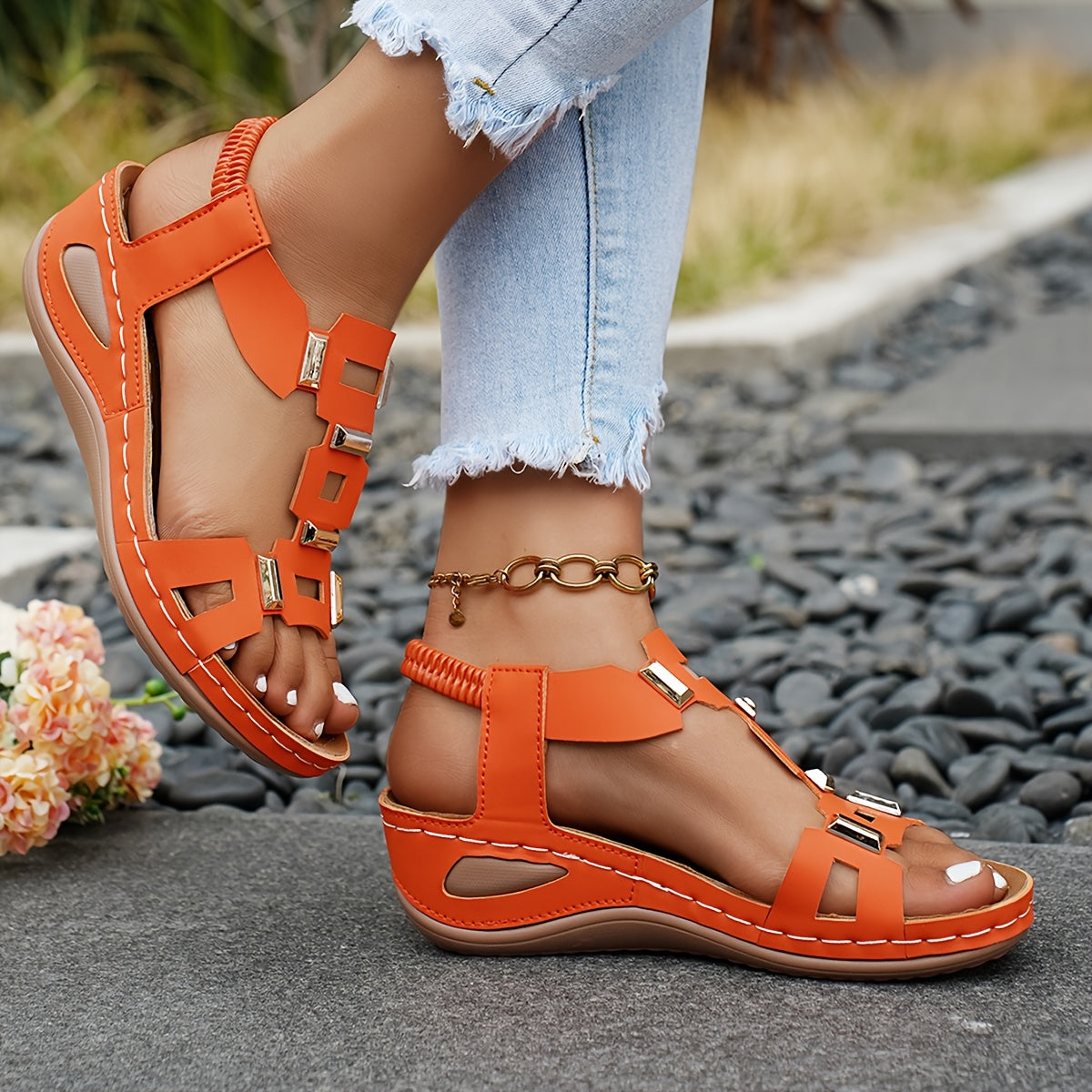 Women's Platform Sandals - Slip-On for Beach & Water – Tangerine – view 4
