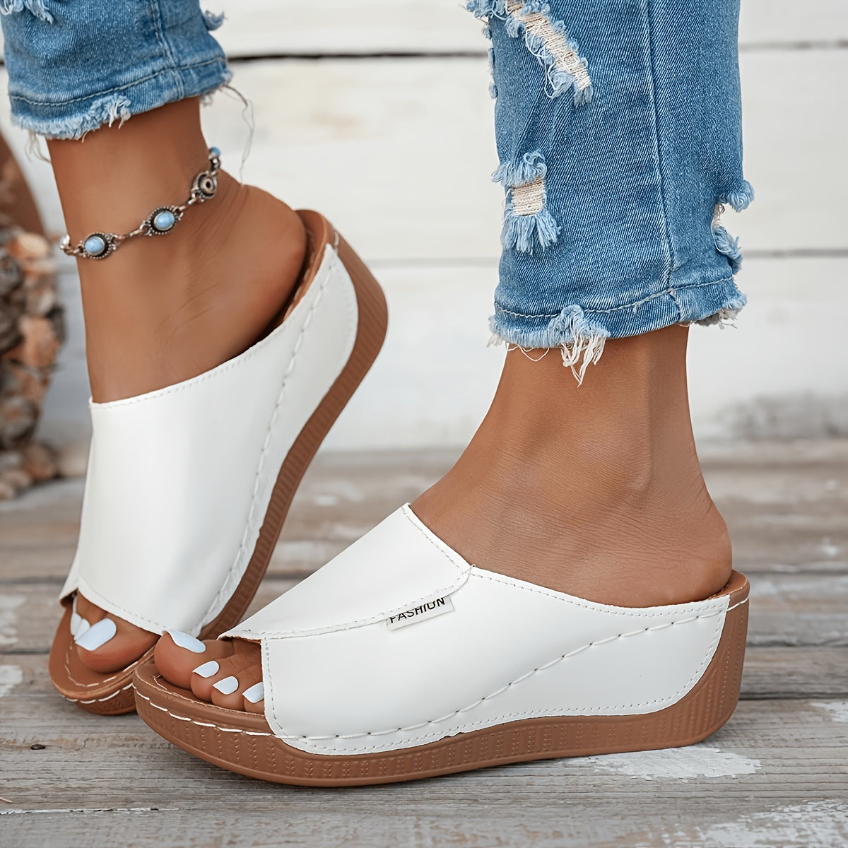 Women's Platform Sandals – Slip-On for Everyday Wear – Black – Black option – view 3