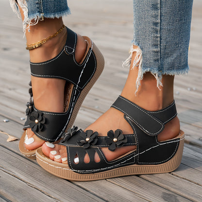 Women's Platform Sandals – Slip-On for Everyday Wear – Khaki Floral – Khaki option – view 2