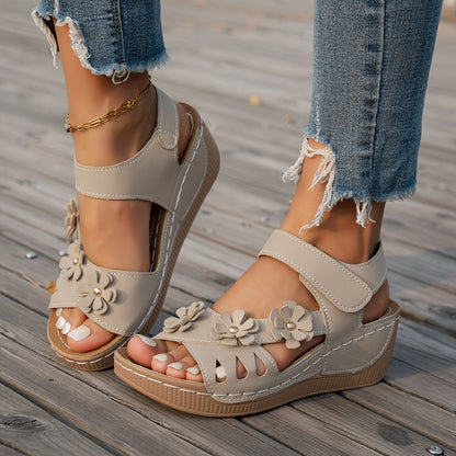 Women's Platform Sandals – Slip-On for Everyday Wear – Khaki Floral – Khaki option – view 3