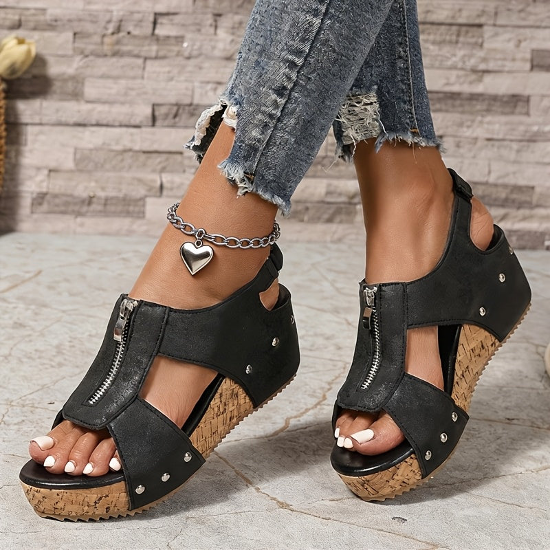 Women's Platform Sandals – Slip-On for Summer & Beach – Black / Grey – view 2