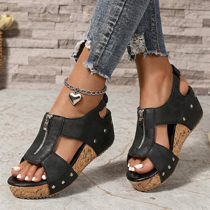 Women's Platform Sandals – Slip-On for Summer & Beach – Black / Grey – view 2