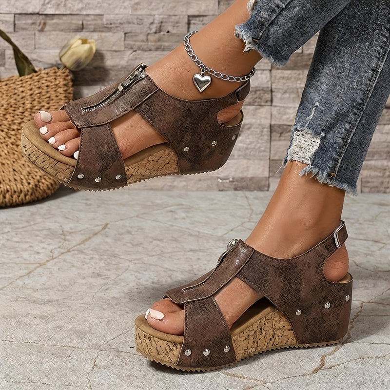 Women's Platform Sandals – Slip-On for Summer & Beach – Black / Grey – view 7
