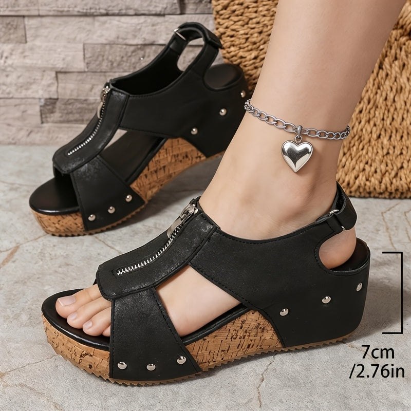Women's Platform Sandals – Slip-On for Summer & Beach – Black / Grey – view 9
